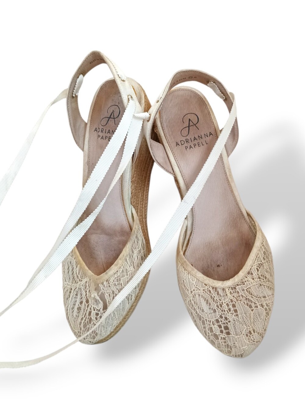 Adrianna Papell Cream Lace Espadrille Wedge Sandals 7M